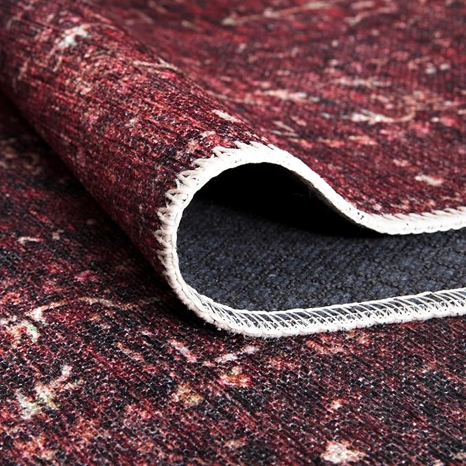 Bloom Rugs Washable Non-Slip 5' x 7' Rug - Dark Red Traditional Bordered Area Rug for Living Room, Bedroom, Dining Room, and Kitchen - Exact Size: 5' x 7'