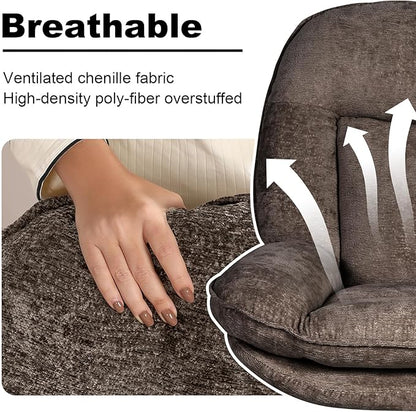 1 Pack 360°Free Swivel Accent Chair for Living Room, Slightly 20°Rocking, 24" High Backrest Upholstered Armchair, Ergonomic Design, Chenille Breathable Soft Fabric Modern Single Sofa, Brown