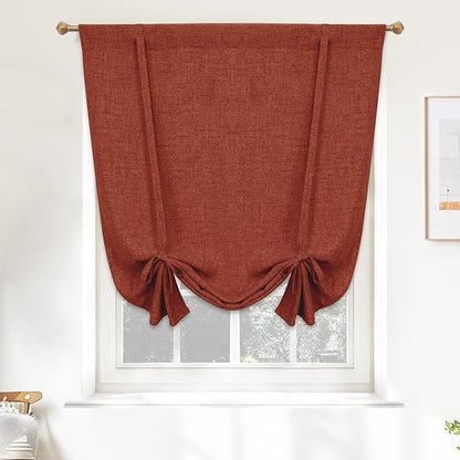 DriftAway Double Layer Linen Blackout Tie Up Curtains Thermal Insulated Fully Lined Balloon Roman Shade Bathroom Window Adjustable Rod Pocket for Small Window 39 Inch by 55 Inch Burnt Orange