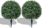 Artificial 23" Boxwood Topiary Trees with Ground Spike,2 Pieces Fake Pine Shrubs Bushes, UV Resistant Faux Evergreen Cypress Tree Plants for Indoor Outdoor Planters Front Porch