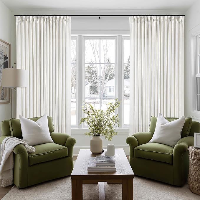 Off White Patio Sliding Door Curtains 100 Width 102 Inches Long Pinch Pleated Curtain Drape with Hooks Rings Light Filtering Semi Sheer Extra Wide 100x102 Drapes Panel for Living Dining Room