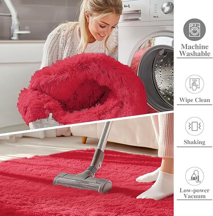 OLANLY 9x12 Machine Washable Large Area Rugs for Living Room, Bedroom, Soft Fluffy Shaggy Bedside Rug, Indoor Floor Carpet for Kids Girls and Boys, Dorms, Nursery, Home Decor Aesthetic, Red