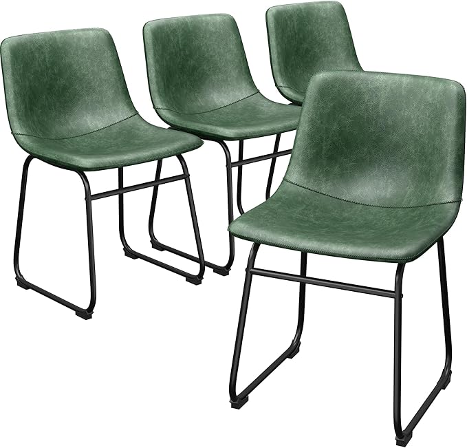 Dining Chairs Set of 8, 18 Inch Modern Armless Dining Chair with Back, Faux Leather Kitchen Dining Room Chair with Metal Legs for Home, Bistro Coffee Shops (Green)