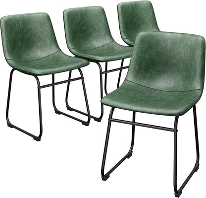 Dining Chairs Set of 4, 18 Inch Modern Armless Dining Chair with Back, Faux Leather Kitchen Dining Room Chair with Metal Legs for Home, Bistro Coffee Shops (Green)