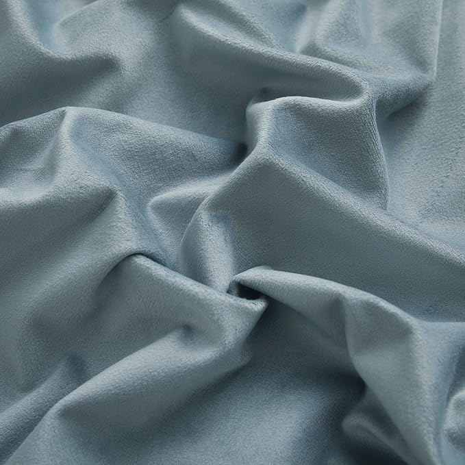 RYB Home Blue Velvet Curtains 96 inches - Blackout Curtains for Living Room, Thermal Insulated Noise Reducing Panels Soft Luxury Window Decor for Bedroom, Stone Blue, W52 x L96 inches, 2 Panels