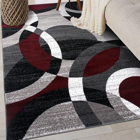 Rugshop Contemporary Abstract Circles Perfect for high Traffic Areas of Your Living Room,Bedroom,Home Office,Kitchen Area Rug 3'3" x 5' Red
