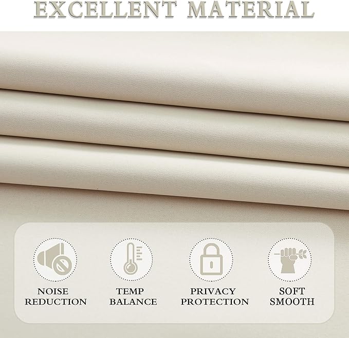 DONREN Cream Beige Room Darkening Curtain Panels for Bedroom - 2 Pcs Thermal Insulated Rod Pocket Window Drapes for Living Room (Ivory Beige,W 52 x L 63 Inch,)