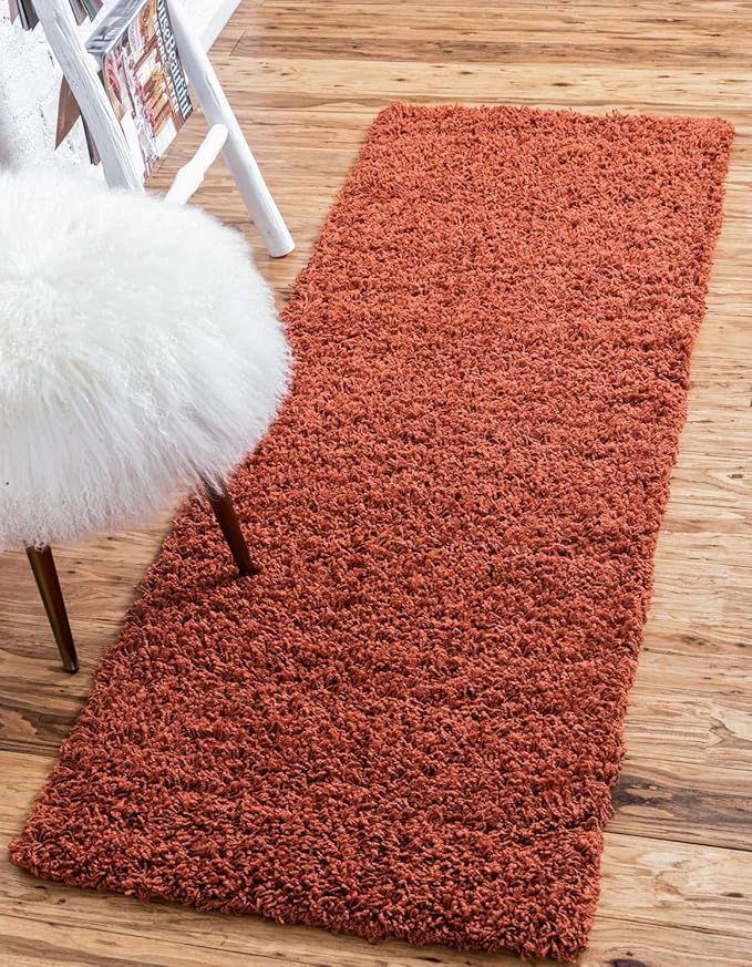 Unique Loom Solid Shag Collection Area Rug (2' 2" x 6' 5" Runner, Terracotta)