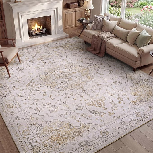 PADOOR 8X10 Area Rug,Rugs for Living Room,Soft Beige Rugs for Bedroom,Machine Washable Rug Non Slip Carpet for Dining Room Living Room Bedside Office