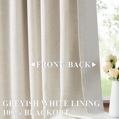 Vision Home Natural Linen Full Blackout Curtains 84 inch Length for Bedroom Living Room Darkening Soundproof Window Panels Thermal Insulated Rod Pocket Back Tab Farmhouse Drapes 56" Wx84 Lx2