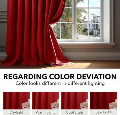 Deconovo Blackout Curtains Back Tab and Rod Pocket Thermal Insulated Room Darkening Curtains for Kitchen Window 52Wx54L Inch True Red