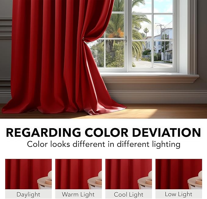 Deconovo Christmas Blackout Curtains, Thermal Insulated, W42 x L84 2 Panels, Back Tab, Machine Washable, Room-Darkening Drapes for Bedroom/Living Room Red