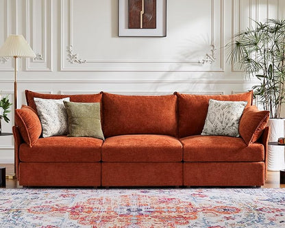 ABCASA 102.6" Modular Sectional Sofa, Oversized 3-Seater Terracotta Orange Couch with Removable Chenille Fabric Cover, Deep Seat & High Backrest for Living Room, Office & Apartment