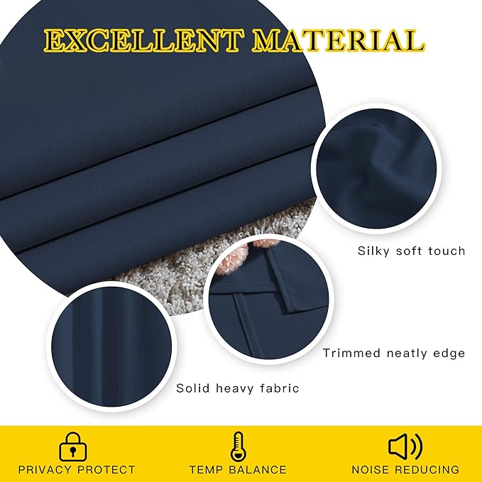 NICETOWN Navy Blue Blackout Curtains, Grommet Thermal Insulated Window Drapes Room Divider Blinds Sound Reducing for Living Room, W46 x L102, 2 Pieces