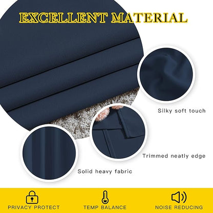 NICETOWN Room Darkening Curtains Blackout 36 inch Curtains for Kitchen, Navy Blue Grommet Solid Window Treatments Sound Reducing for Bedroom, 2 Panels, W37 x L36, 2 Panels
