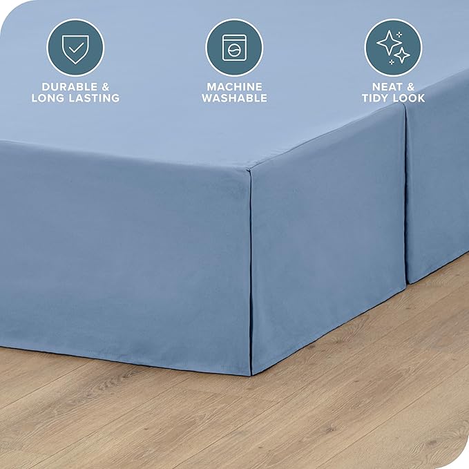 Bare Home King Bed Skirt - 15-Inch Tailored Drop Easy Fit - Bed Skirt for Beds - Center & Corner Pleats (King, Coronet Blue)