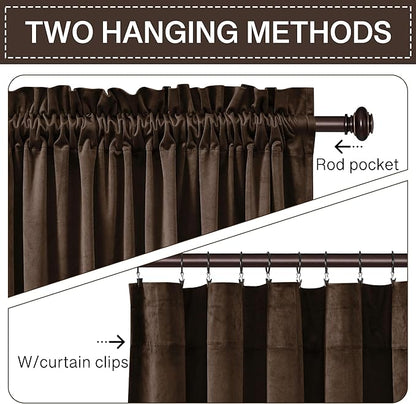 StangH Brown Velvet Curtains 84 inches Elegant Home Decor Blackout Thermal Insulated Soundproof Drapes for Bedroom Large Window/Living Room, W52 x L84, 2 Panels