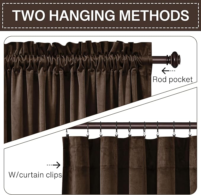 StangH Brown Velvet Curtains 94 inches Luxurious Thermal Insulated Noise Reducing Drapes for Living Room Bedroom, Soft Elegant Home Decor, W52 x L94, 2 Panels