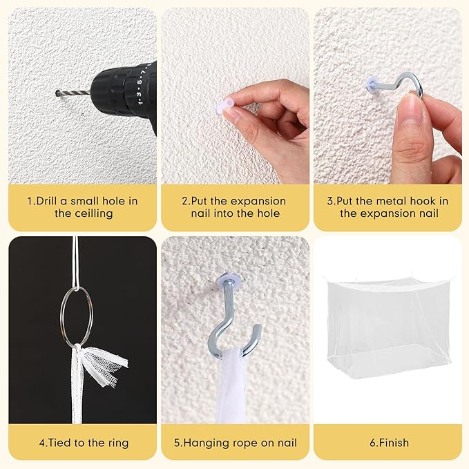 4 Corners Mosquito Net for Mosquiteros para Camas Bed Canopies Netting Bed Drapes Rectangular Mosquito Mesh for Camping Home Outdoor Travel(White A,L79 X W71 X H67 Inch,No-Opening)