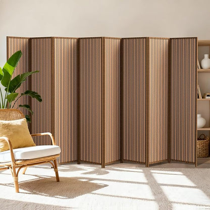 8 Panel Room Divider and Extra Wide Folding Privacy Screen, 126" W x 67" H, Bamboo Room Divider for Room Separation