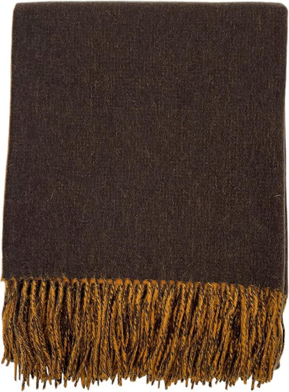 Alashan Cashmere Blend Double Faced Throw-Super Soft and Luxe Fabric- Perfect for Cozy Nights! 95% Merino Wool/5% Cashmere, 50" x 70", Great Gift Item. (Espresso & Golden Scotch)