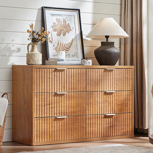 LEYAOYAO Fluted 5 Drawers Dresser Set of 2, 41" Tall Modern Chest of Drawers with Metal Handle, Curved Profile Dresser TV Stand, Wooden Drawer Organizer for Bedroom, Living Room, Hallway, Lightgrey