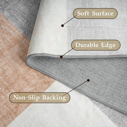 HOMFINE Washable Modern Area Rug - Geometric Style 10x14 Rugs for Living Room, Bedroom, Machine Washable Rug Soft Non Slip Non Shedding Area Rug - Grey Brown, 10'x14'