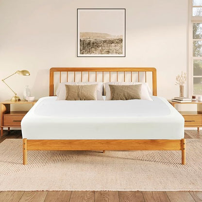 Biscaynebay Decorative Box Spring Cover Twin & Twin XL Size, Ivory Luxurious Jersey Knitting Stretchy Wrap Around 4 Sides Bed Skirt for Home/Hotels, Easy Fit Wrinkle Free Machine Washable