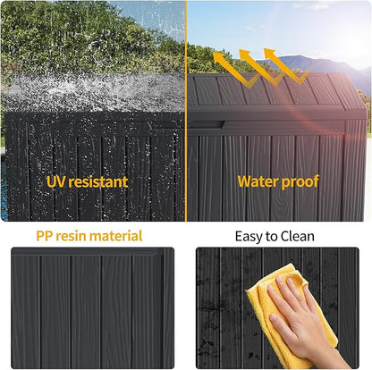 270 Gallon Outdoor Storage Box Waterproof Lockable Resin Deck Box Large, Patio Storage Bin for Pool Accessories Cushion Furniture, Garden Tools, UV-Resistant Outside Delivery Black