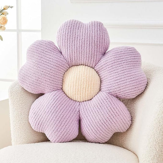 Kcvvcr Flower Throw Pillow, Cute Flower Shaped Pillow Decorative Throw Pillow for Bed Couch, Soft Daisy Pillows Floor Seating Cushion Cushions (19.6 Inch Purple)