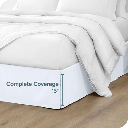 Bare Home Queen Bed Skirt - 15-Inch Tailored Drop Easy Fit - Bed Skirt for Beds - Center & Corner Pleats (Queen, White)