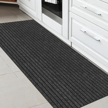 Ottomanson 2' x 6' Hallway Runner with Scraper Pile Extra Durable Non-Slip Rug Mat for Indoor & Outdoor Use - Ideal for Kitchen, Entryway, Patio & Garage - High-Traffic Carpet, Black