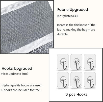Kanrichu 2pcs Middle Wall Hanging Organizer Bag, Linen Fabric Door Hanging Storage Basket with Pockets, Waterproof Bin for Kitchen, Bedroom, Office, RV Camper (Gray)
