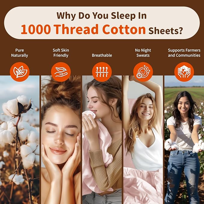 LBRO2M 1000 Thread Count 100% Egyptian Cotton Sheets Set Twin, 3 Piece Sets Bed Sheet Deep Pocket Sheet Set 16" Soft Comfortable All Season (Twin, Pink)