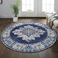 vivorug Round Rug 4ft Vintage Round Area Rug Non-Slip Indoor Carpet for Living Room Bedroom Entryway, Stain Resistant Home Decor Circle Rug, Navy Blue
