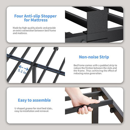 ROIL 12 inch Twin XL Bed Frames with Headboard Hole and Round Corner Legs Mattress Retainers 3500LBS Heavy Duty Steel Slats No Box Spring Needed Platform Noise-Free Underneath Storage