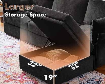 ABCASA 134.6" Oversized Modular Sectional Sofa, 6 Seater U Shaped Couch with Storage Ottoman with Reversible Chaise Deep Seat for Living Room, Apartment - Chenille Black