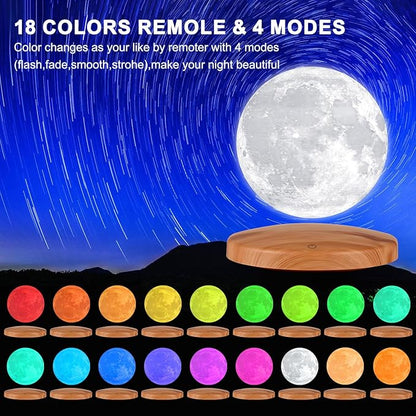 Levitating Moon Lamp Galaxy Lamp 6 inch 18 Colors LED 3D Moon Light, Remote & Touch Control Lava Lamp Moon Night Light Gifts for Girls Boys Kids Women Birthday