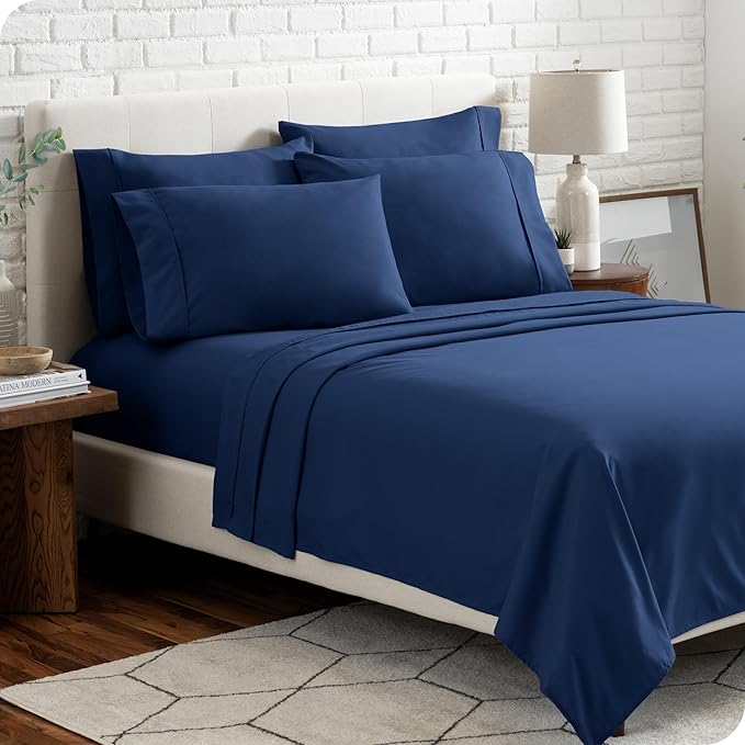 Bare Home Hotel Luxury Twin Sheet Set, Extra Soft - 4 Piece Set - Deep Pockets - Easy Fit - Cooling & Breathable - Wrinkle, Fade, Stain Resistant - Includes 2 Pillowcases (Twin, Dark Blue)