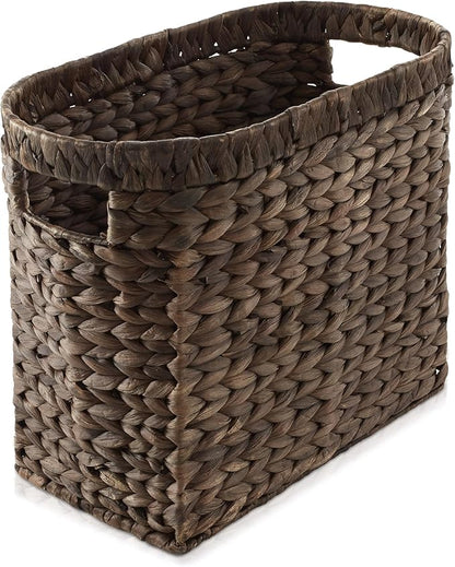 Casafield Woven Magazine Holder with Handles, Espresso Dark Brown - Water Hyacinth Storage Basket for Bathroom, Living Room, Home Office