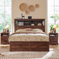 ACCOHOHO Full Bed Frame with 52" Tall Headboard and 4 Drawers,LED Light,Charging Station,Solid Wood Slats Support,No Box Spring Needed,Brown