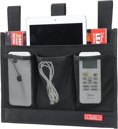 Zafit Hanging Bedside Caddy, Bedside Storage Organizer for Magazine, Phone, Remote control (Classic4 Pockets-Black)