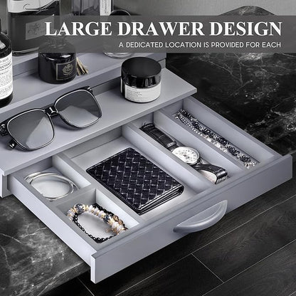EOSAHR Cologne Organizer for Men - 3 Tier Perfume Stand Organizer with Storage Drawer and Hidden Compartment - Great Gift for Dad & Boyfriend (Gray)