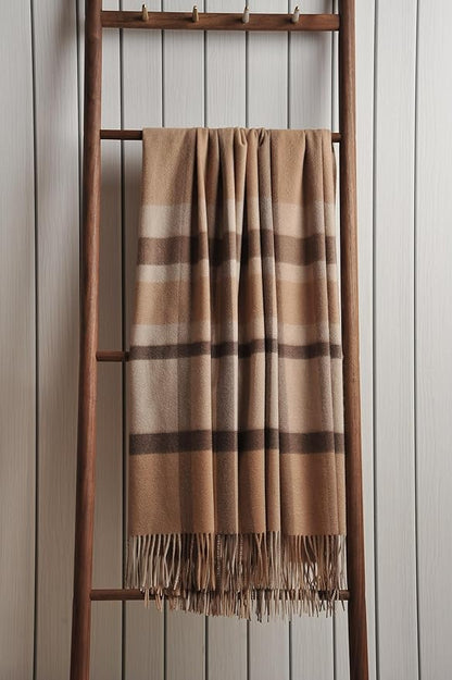 EP Mode 100% Pure Cashmere Throw Blanket for Sofa, Classic Design with Gift Box (Camel Tartan)