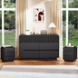 7 Drawer Dresser and 2 Nightstand Sets for Bedroom 3 Pcs Bedroom Set, Modern 47.2" Fluted Dresser with Invisible Handles Nightstand Charging Station, Bedroom Furniture Set for Living Room, Black