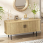 47''W Natural Storage Cabinet, Media Console, Tambour TV Stand; Sliding Door, Fluted Cabinet, Buffet Sideboard, Credenza, Table Stand for Living Room, Kitchen