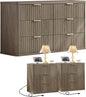 LEYAOYAO 48" Wide Fluted Dresser and 3 Drawers 23" Nightstand Set of 2, Wooden Dresser & Night Stand with Charging Station, 3 Piece Bedroom Furniture Set, Wood Chest of Drawer for Living Room,Grey