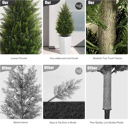 4FT Tall 2 Set Artificial Topiary Cedar Tree, Indoor Realistic Faux Cypress Plants with Square Flowerpot, Outdoor Evergreen Fake Shrubs for Home Living Room Front Porch Decor