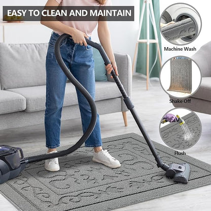 FONEYI Indoor Door Mat 24" x 36", Dirt Trapper Door Mats Non-Slip Entryway Rugs Washable, Absorbent Resist Dirt Welcome Mat, Low Profile Inside Floor Mats for Front Back Door and Entryway, Light Grey