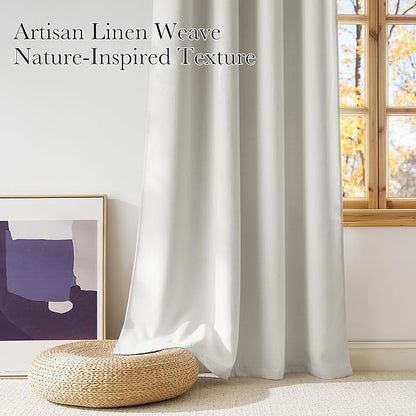 NICETOWN Faux Linen Natural Blackout Curtains 84 inches Long for Living Room - Privacy Panels for Bedroom, Modern Farmhouse Style Easy Care Grommet Top, 2 Panels, W52 by L84